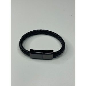 Black Braided Leather Bracelet with USB Charging Cable Auzev